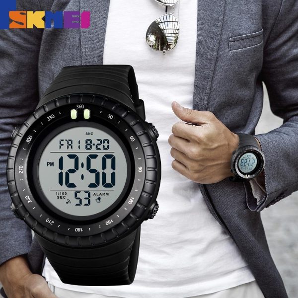 SKMEI 1420 Men's Outdoor Multifunction Countdown LED Digital PU Strap Watch - Black/White