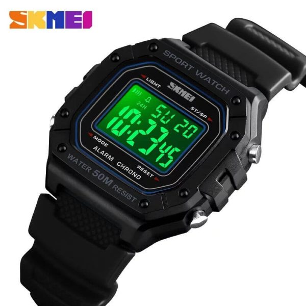 SKMEI 1496 Multifunction 50M Waterproof Digital Sporty Watch with Silicone Strap For Men - Black