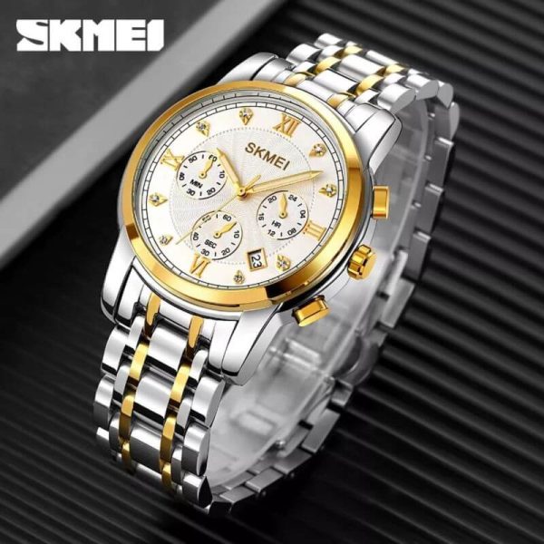 SKMEI 1904 Men's Business Chronograph Quartz Movement Date Display Diamond Stainless Steel Wristwatch - Silver - Image 2