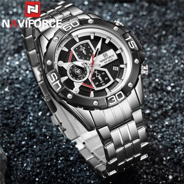 NAVIFORCE NF8018 Modern Casual Design Multi-function Stainless Chronograph Watch For Men  - Silver - Image 2