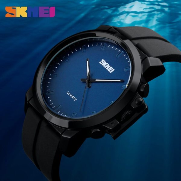 SKMEI 1208 Men's Business Style Simple Large Dial Waterproof Silicone Strap Quartz Watch - Blue/Black