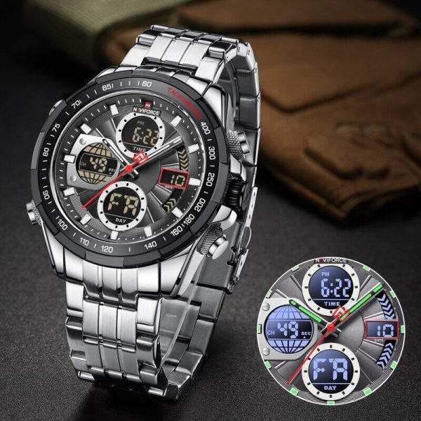 NAVIFORCE NF9197  Men's Business Stainless Steel Day Date Function Analog Digital Wristwatch - Silver - Image 3