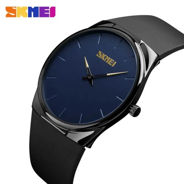 SKMEI 1601 Casual Elegant Slim Dial Silicon Strap Quartz Watch For Men - Black/Blue