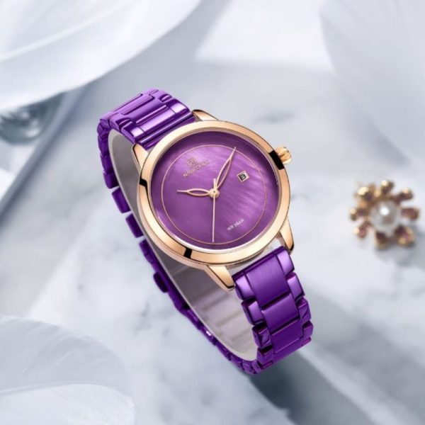 NaviForce NF5008 Date Function Marble Finish Luxury Quartz Watch For Women - Purple - Image 3