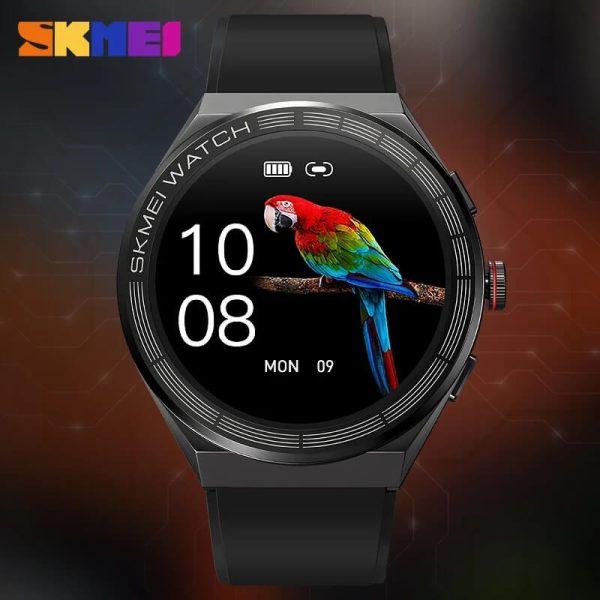 SKMEI S232 Full Touch Screen Multifunction Voice Assistant Bluetooth Call Leather Strap Smartwatch For Android IOS - Black - Image 2