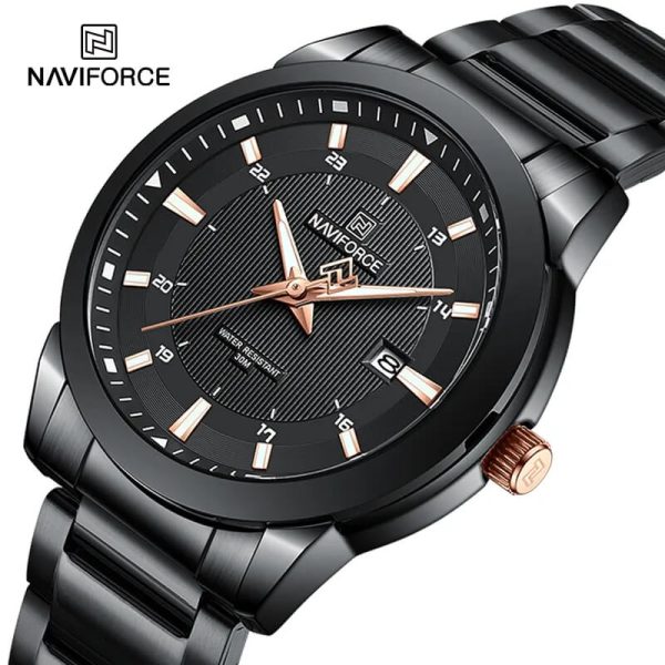 NAVIFORCE NF8029 Business Edition Lumionous Date Display Stainless Steel Watch For Men - Black