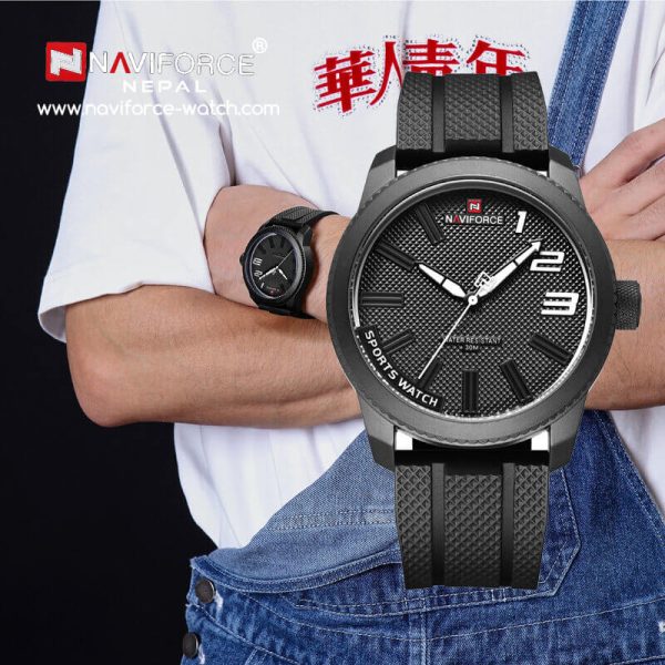 NaviForce NF9202T Men's Creative Design Fashion Silicone Strap Analog Watch - Black - Image 2