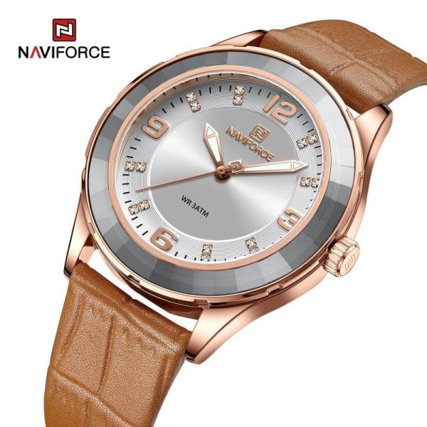 NaviForce NF5040 Women's Elegant Simple Analog Luminous Leather Strap Watch - Brown