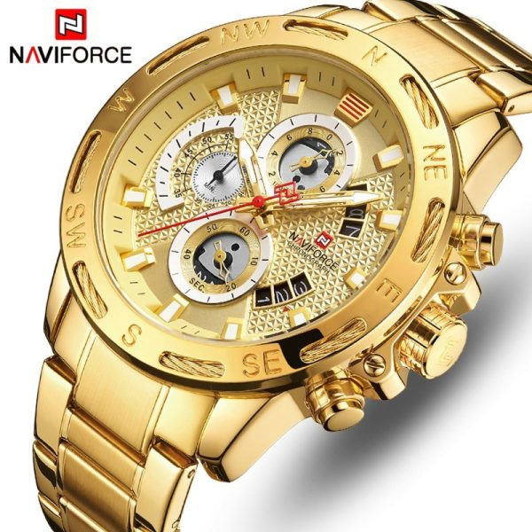 NaviForce NF9165 Luxury Stainless Steel Chronograph Watch for Men – Golden