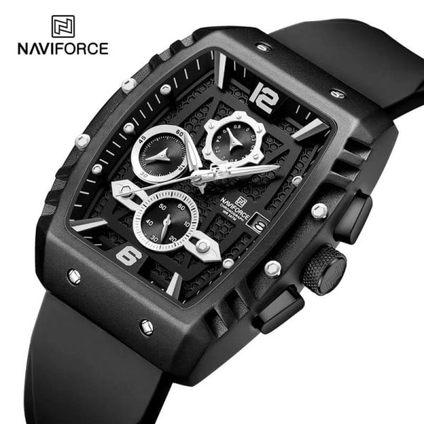 NaviForce NF8025 Fashion Multifunction Barrel Shape Chronograph Watch For Men - Black