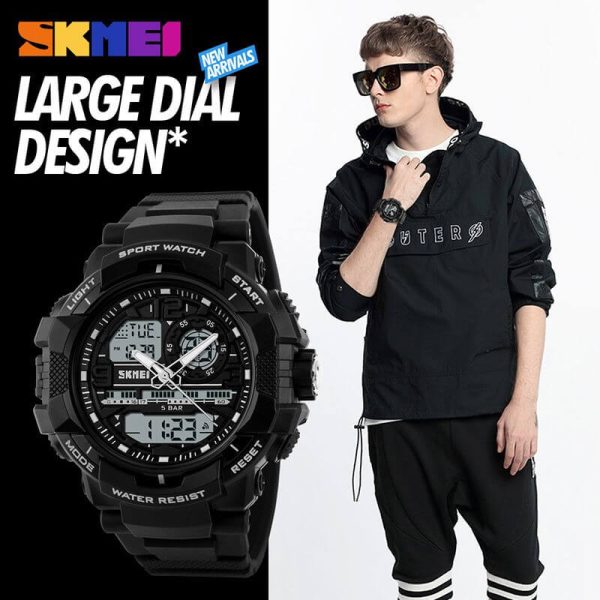 SKMEI 1164 Sports Digital LED Dual Display Alarm Chrono Backlight Waterproof Watches For Men - Black - Image 3