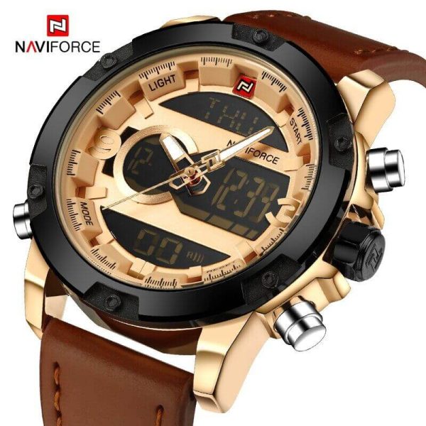 NaviForce NF9097 Dual Time Digital/Analog Quartz Watch - Brown