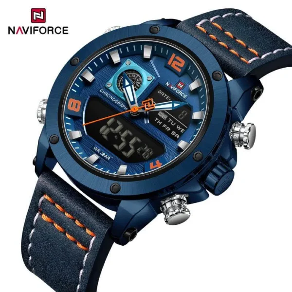 NaviForce NF9236 Classic Fashion Double Time Multifunctional Leather Strap Watch For Men - Blue