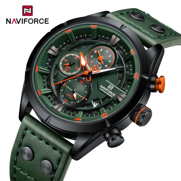 NaviForce NF8045 Men's Chronograph Date Dispaly Leather Strap Luminious Casual Watch - Green