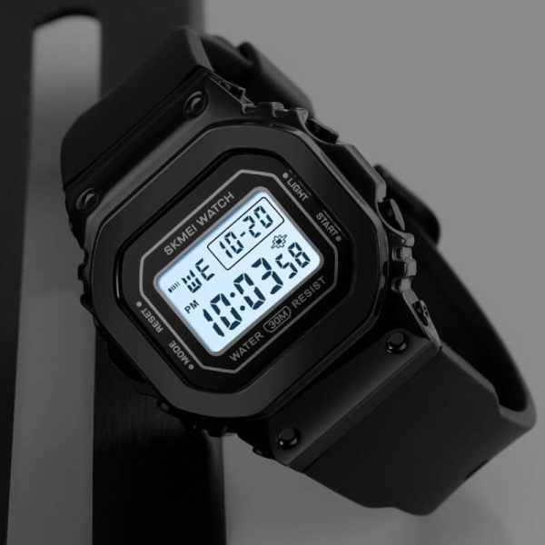 SKMEI 1796 Fashion Digital LED Light Display Multifunction Unisex Rectangle Dial Shape Watch - Black - Image 2