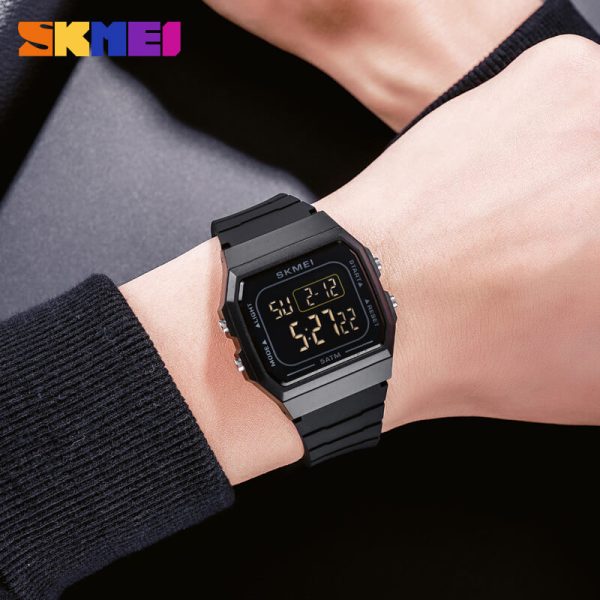 SKMEI 1683 Digital Movement Small Dial LED Square Shape Unisex Watch - Black - Image 2