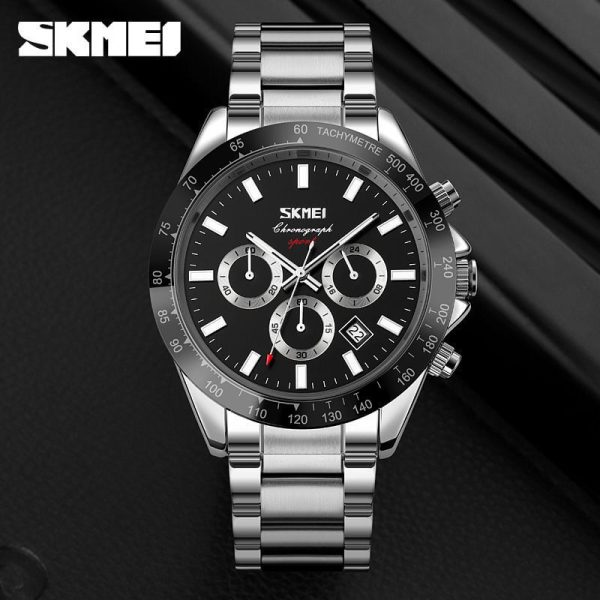 SKMEI 9259 Multifunction Luxury Stainless Steel Watch for Men - Black/Silver - Image 2