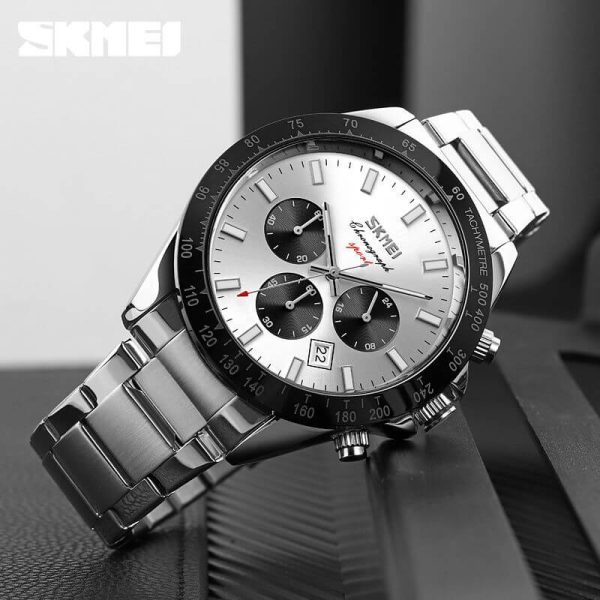 SKMEI 9259 Multifunction Luxury Stainless Steel Watch for Men - Silver - Image 3