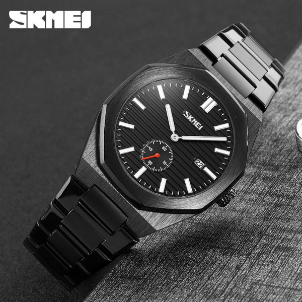 SKMEI 9262 Men's Classic Stainless Steel Luminous Date Display Quartz  Watch - Black - Image 3