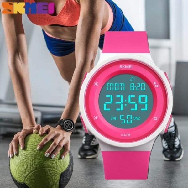 SKMEI 1445 Countdown Electronic Silicone LED Digital Sport Unisex Watch - Pink - Image 2