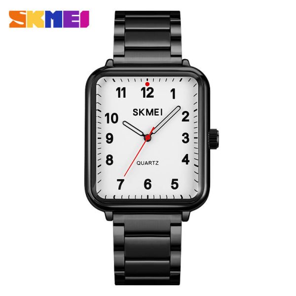 SKMEI 1955 Casual Elegant Rectangle Dial Shape Stainless Steel Women Quartz Watch - Black/White