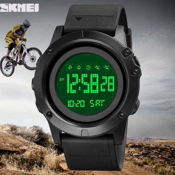 SKMEI 1727 Outdoor Sport Digital Waterproof Alarm LED Light Large Dial PU Wristwatch  For Men - Black - Image 2