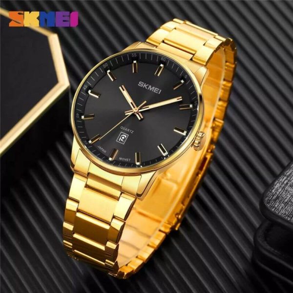 SKMEI 1878 Casual Date Display Stainless Steel Quartz Wristwatch For Men - Golden - Image 3