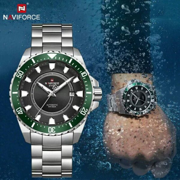 NaviForce NFS1004 Men's Business Automatic Mechanical 10 ATM Waterproof Date Display Stainless Watch - Green/Silver - Image 2