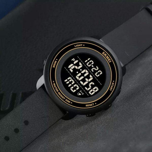 SKMEI 1736 Men's Outdoor Multifunction Countdown LED Small Dial Digital PU Strap Watch - Black/RoseGold - Image 3