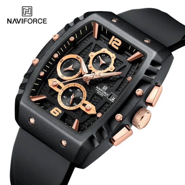 NaviForce NF8025 Fashion Multifunction Barrel Shape Chronograph Watch For Men - Rosegold/Black