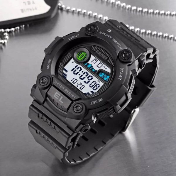 SKMEI 1633 Chronograph Sport Luminous Display LED Digital Multifunction Watch For Men - Black - Image 2