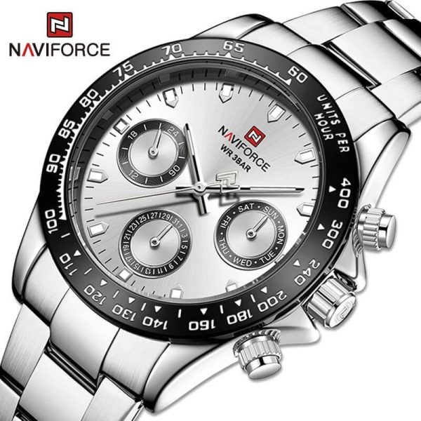 NAVIFORCE NF9193 Unisex Classic Business Luminous Multifunction Chronograph Stainless Steel Watch - Silver