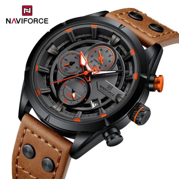 NaviForce NF8045 Men's Chronograph Date Dispaly Leather Strap Luminious Casual Watch - Orange