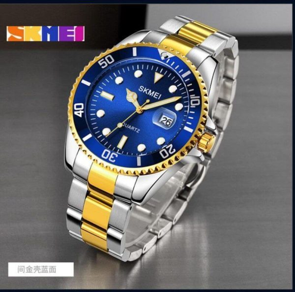 SKMEI 1779 Rolex Design Luminous Display Luxury Stainless Steel Watch For Men - Blue/Golden - Image 3