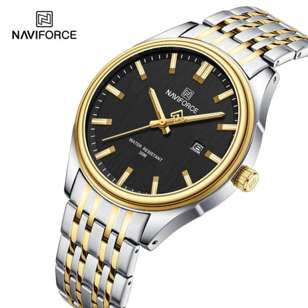 NaviForce NF8039 Simple Business Fashion Quartz Date Display Stainless Steel Watch For Men - Black/Golden