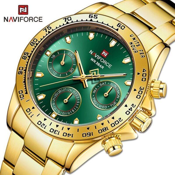 NAVIFORCE NF9193 Unisex Classic Business Luminous Multifunction Chronograph Stainless Steel Watch - Golden