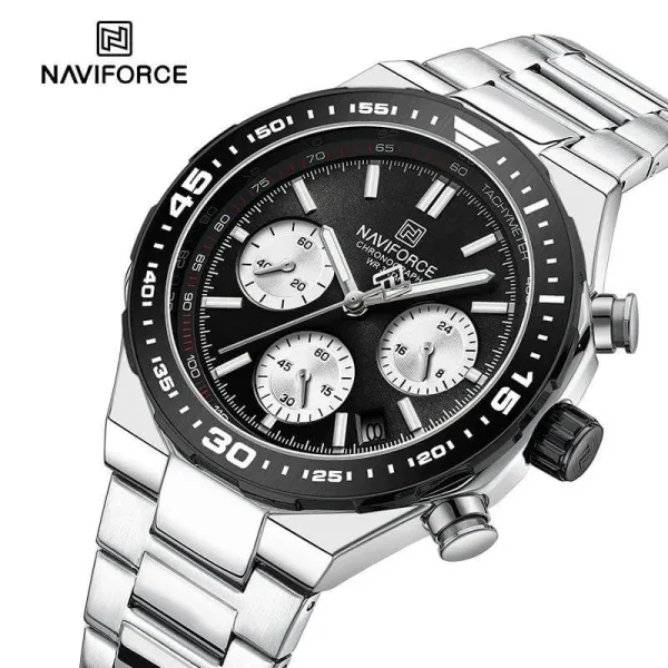 NaviForce NF8049 Men's Business Casual Stainless Steel Chronograph Date Display Watch - Silver