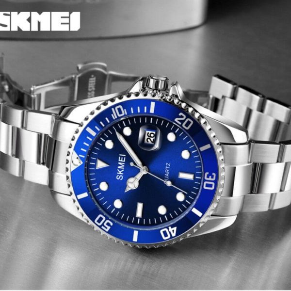 SKMEI 1779 Rolex Design Luminous Display Luxury Stainless Steel Watch For Men - Blue/Silver - Image 2