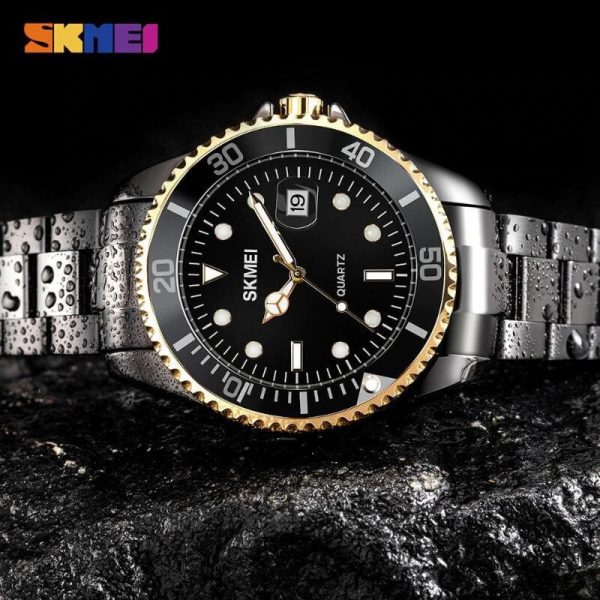 SKMEI 1779 Rolex Design Luminous Display Luxury Stainless Steel Watch For Men - Golden/Black - Image 2