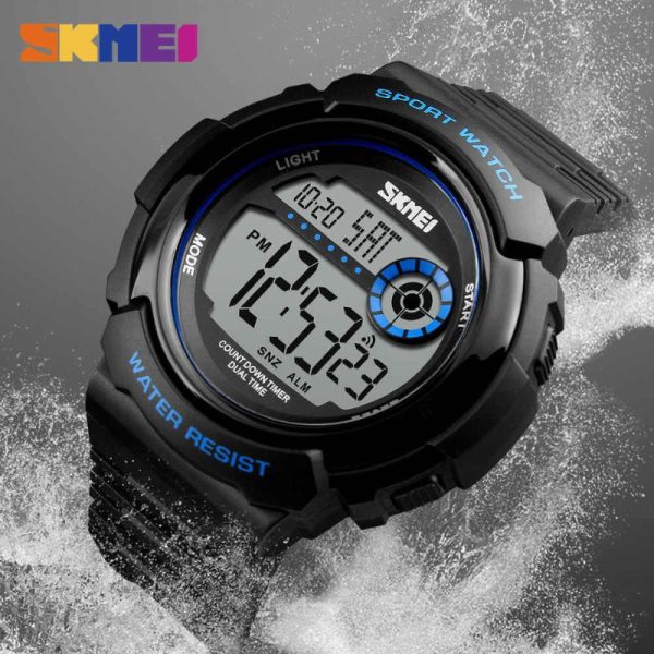 SKMEI 1367 Men's Sports Dual Time Daily Alarm Digital Chronograph Countdown Calendar Waterproof Backlight Watch - Black/Blue - Image 2