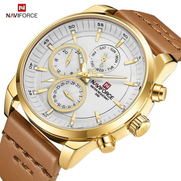 NAVIFORCE NF9148 Day Date Function Luxury Chronograph Watch For Men -  White/Golden