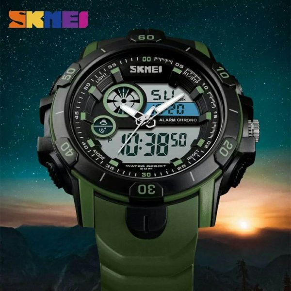 SKMEI 1428 Men Sports Luxury Brand Famous LED Digital Analog Quartz Men Watches - Green - Image 2