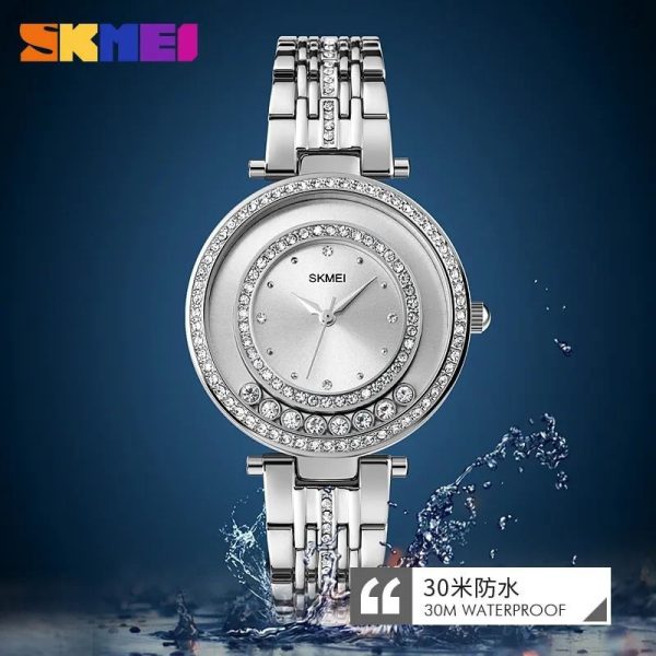 SKMEI 1740 Fashionable Diamond Surrounded Stainless Steel Quartz For Women - Silver - Image 2