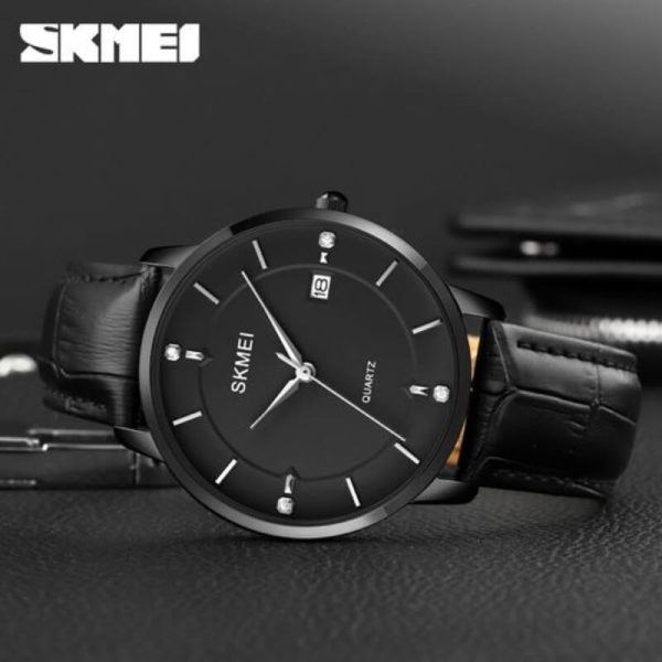 SKMEI 1801 Men's Business Calendar Leather Strap Classic Diamond Quartz Watch - Black - Image 2