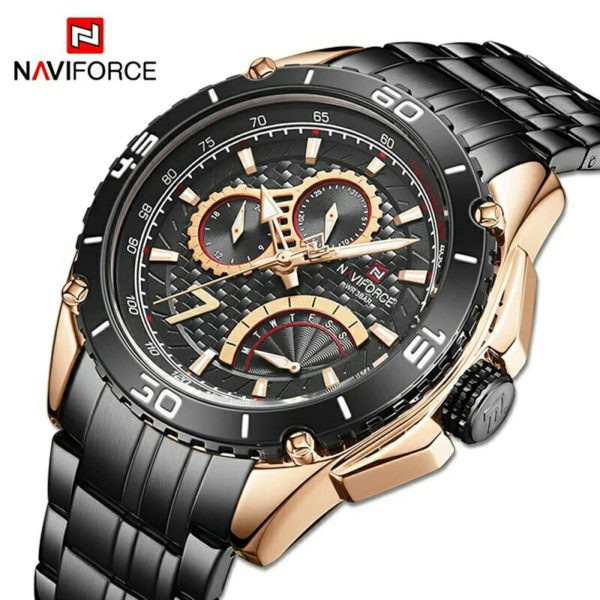 Naviforce NF9183 Stainless Steel Quartz Chronograph Wrist Watch For Men - Black/Rosegold