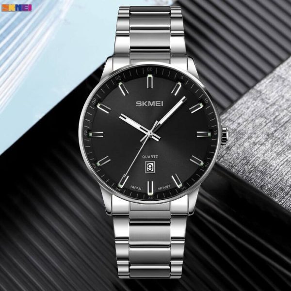 SKMEI 1878 Casual Date Display Stainless Steel Quartz Wristwatch For Men - Silver - Image 2