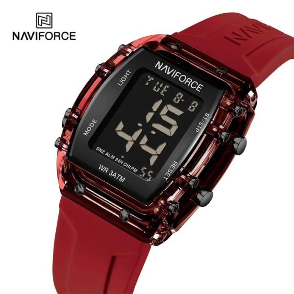 NaviForce NF7102 Women's Barrel Shape Digital Multifunction Silicon Strap Watch - Black/Red