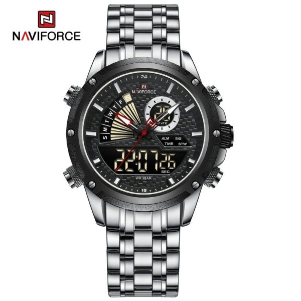 NaviForce NF9205 Luxury Dual Display Luminous Stainless Steel Watch For Men - Silver/Black - Image 2