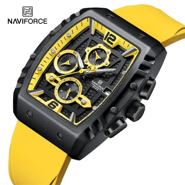 NaviForce NF8025 Fashion Multifunction Barrel Shape Chronograph Watch For Men - Yellow