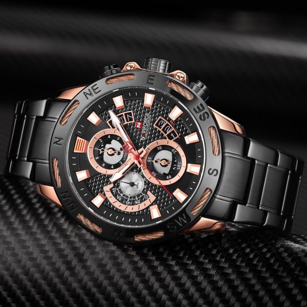 NaviForce NF9165 Luxury Stainless Steel Chronograph Watch for Men – Black - Image 3